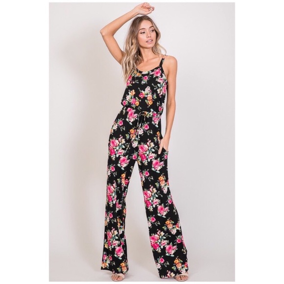 SOLD OUT CLEARANCE Soft Cami Style Bright Floral Jumpsuit - Picture 2 of 6